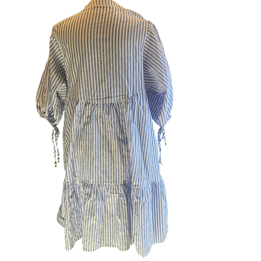 Popvil Womens Striped Oversized Tiered Dress S Blue White Coastal Summer - Picture 2 of 9